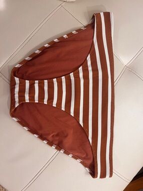 aerie Rust and White Striped Bikini Bottom